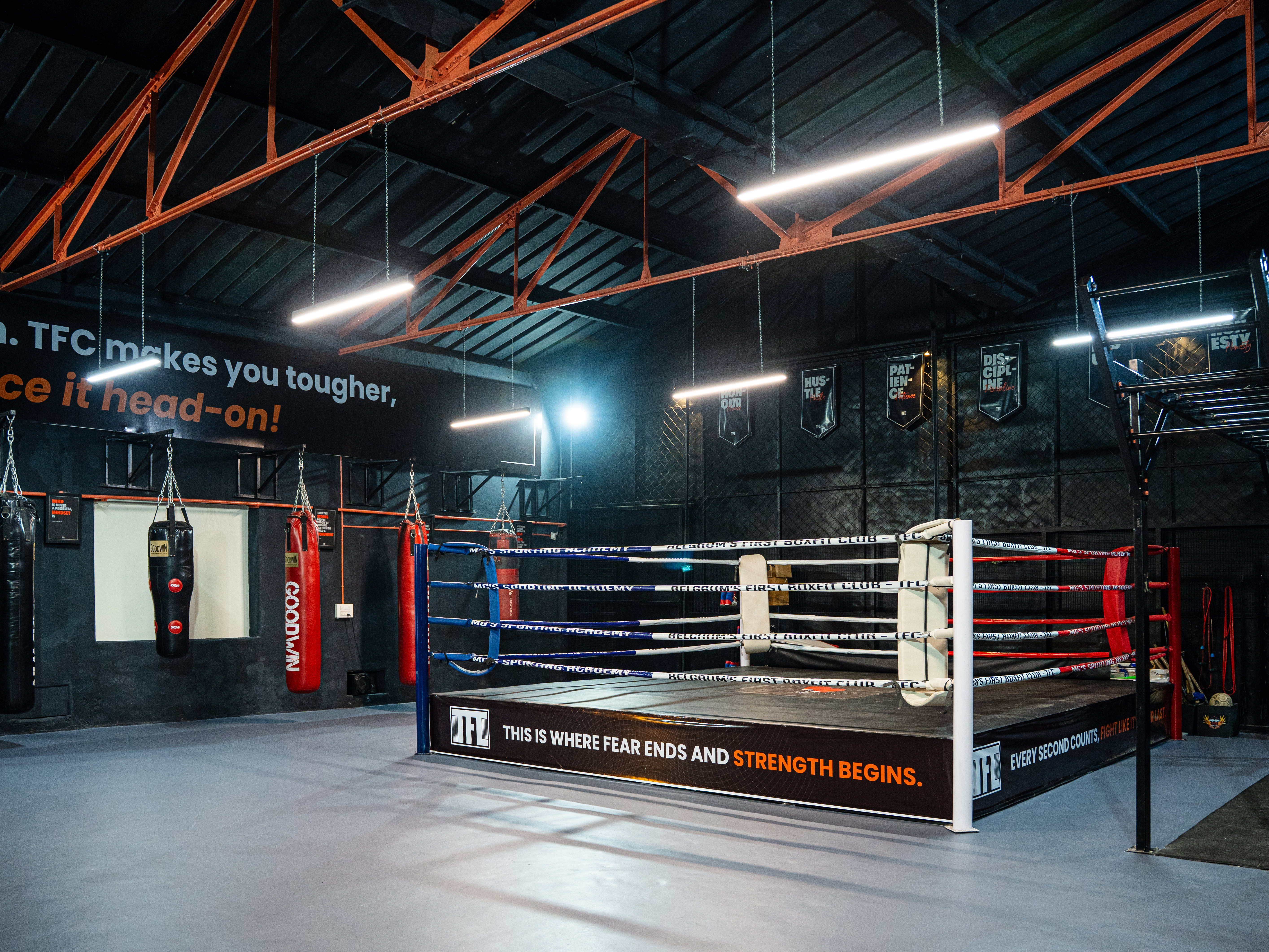 BoxFit training session at TFC BoxFit Club Belgaum - group fitness class with boxing techniques and HIIT workout